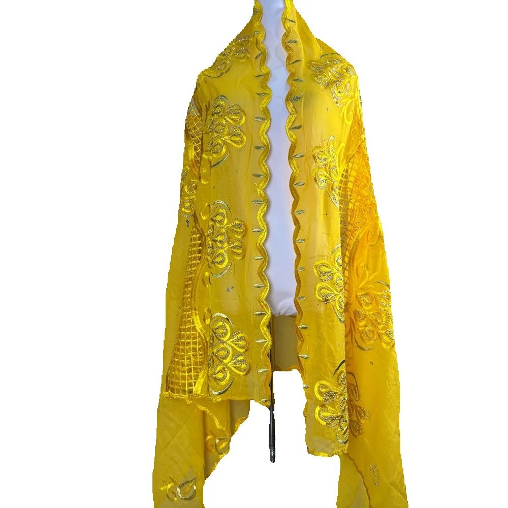Foulard Turban Musulman Africain 2026 pour Femme, Taille 2x1m, Broderie Coton, Hijab Islamique, Châle Ramadan, Vente en Gros, Couleurs, Strass, Dentelle