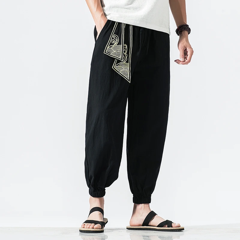 Kimono en coton et lin pour hommes, Costume de samouraï japonais, ceinture imprimée ukiyo-e, sarouel rétro, Hip Hop, Harajuku Haori, Baggy