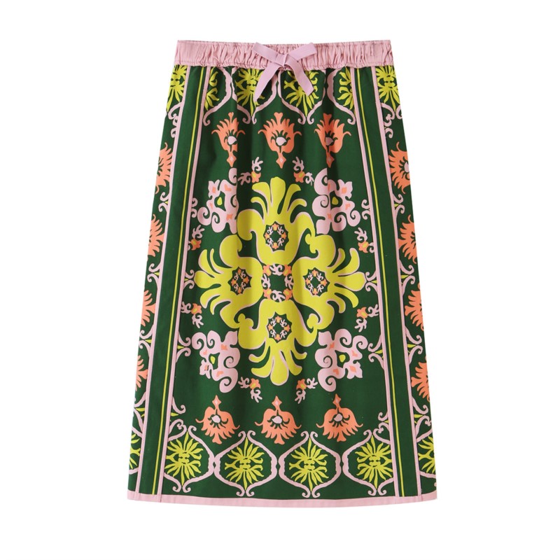 Ensemble de jupes imprimées pour femmes, automne, haut à manches longues à col en V et lacets, jupe à taille mi-haute et élastique, ensemble 2 pièces décontracté et tendance pour femmes