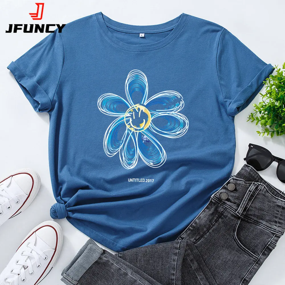 T-shirt manches courtes femme, estival et respirant, en coton, 2024