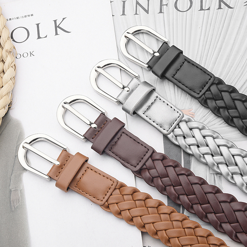 Ceinture fine tressée rétro et polyvalente pour femmes, style coréen, haut de gamme, élégante, pour tous les jours, décontractée (sans trous)