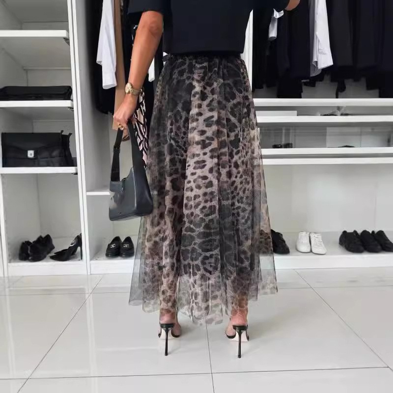 Jupe imprimée léopard pour femmes, avec taille élastique et grande maille pivotante, Sexy, polyvalente, nouvelle collection automne et hiver 2024