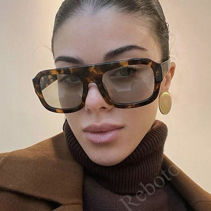 Lunettes de soleil carrées de luxe pour femmes, nouvelle monture épaisse Vintage léopard Orange, mode féminine polygone, lunettes à dessus plat