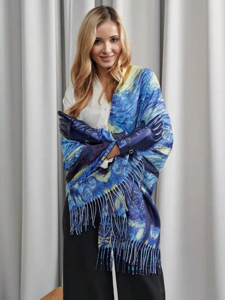 Peinture à l'huile hiver écharpe femmes luxe cachemire sensation châles Van Gogh Design extérieur foulard longue impression gland enveloppes châle