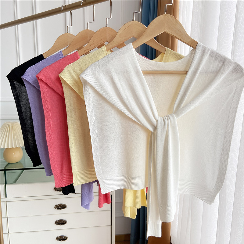 InjEverak-Châle d'été tricoté pour femme, protection solaire, couleur unie, cape sud-coréenne, chambre climatisée, protection du cou féminin