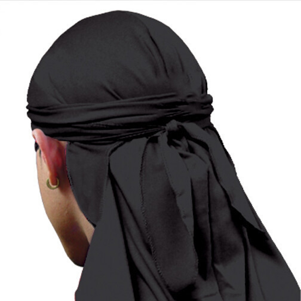Femmes hommes soie longue queue casquette Turban chapeau perruques Biker chapeaux bandeau cheveux accessoires longues queue sangles Bandanas soyeux Durags