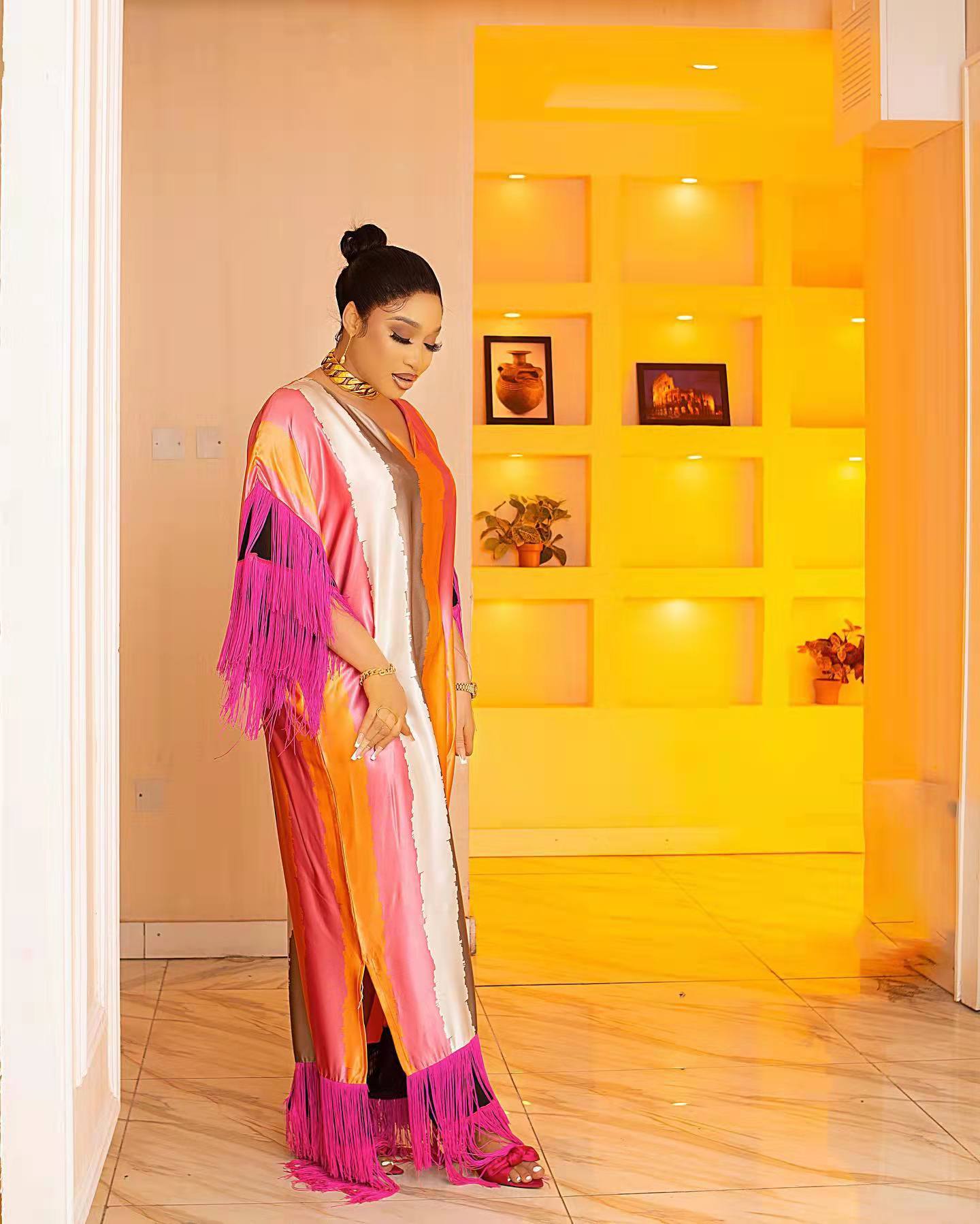 Jupe Ample Confortable en Soie Artificielle pour Femme Africaine, Tissu Cousu à Franges, Mode de Qualité