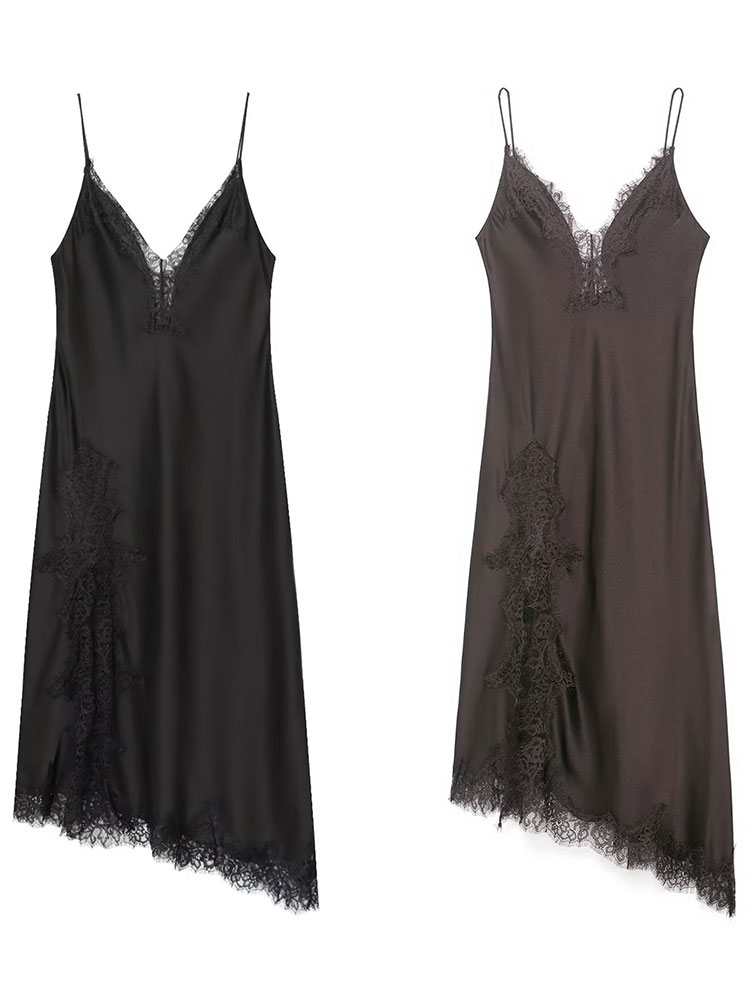 HH femmes mode dentelle épissage Satin Texture longue robe Sexy dos nu sans manches robes été dame tendance fête robe de soirée