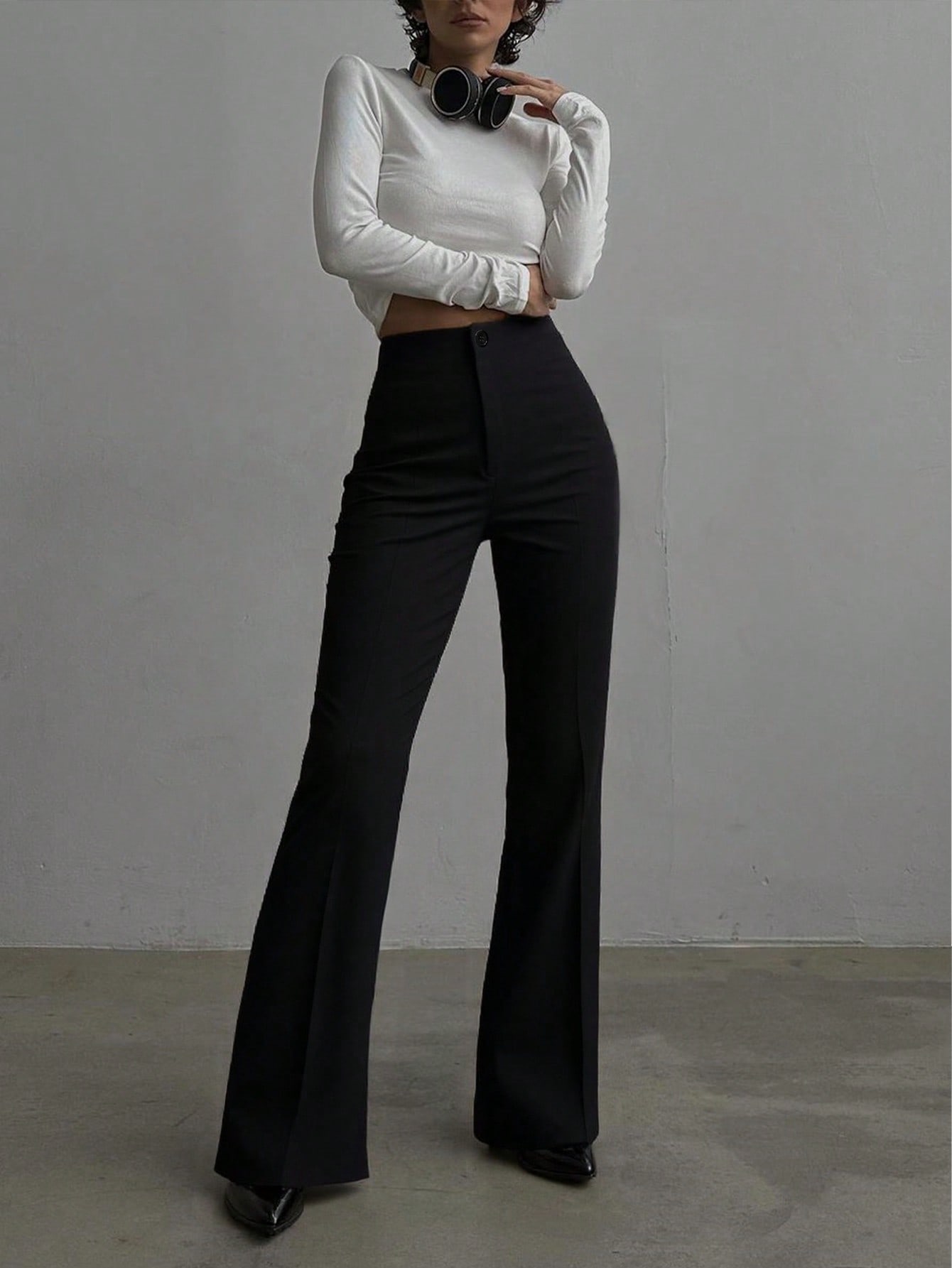 Pantalon taille haute à jambes droites pour femmes, couleur unie, noir, décontracté, élégant, adapté aux sorties quotidiennes, au bureau