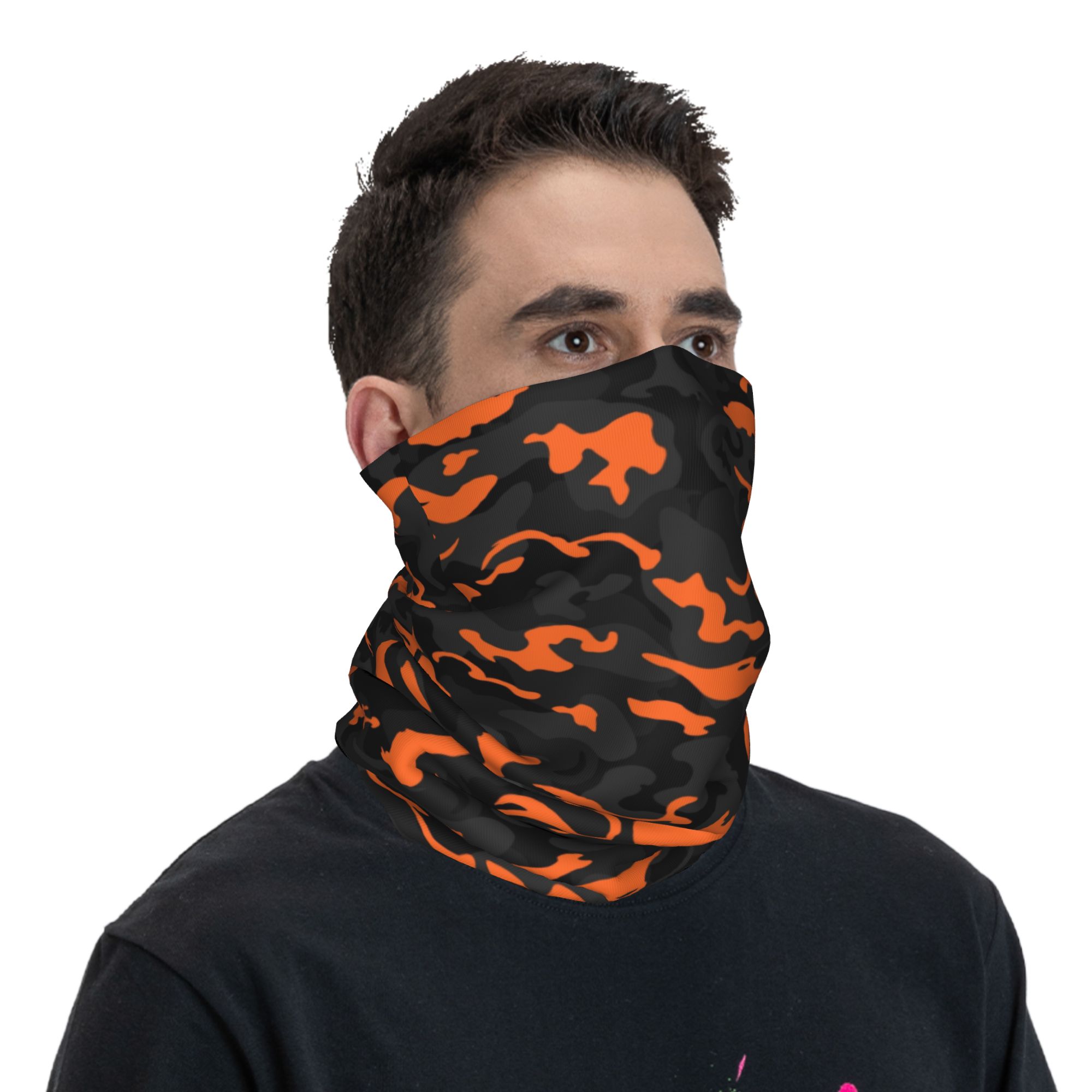 Cache-cou Bandana de Camouflage noir et Orange, Style Camouflage personnalisé, pour randonnée, course à pied, écharpe enveloppante pour hommes et femmes, bandeau plus chaud
