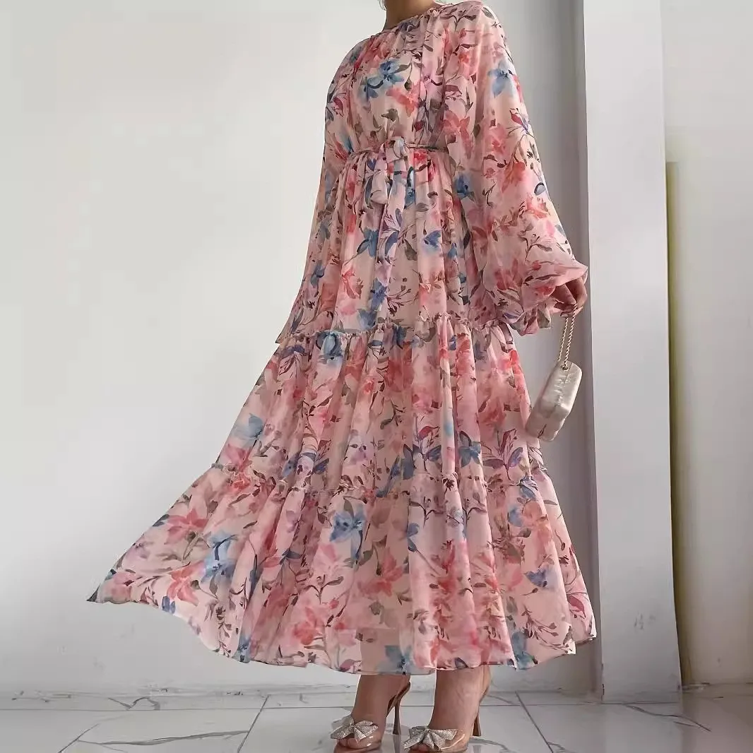 Abaya, robe indienne décontractée pour femmes musulmanes Robe longue en mousseline de soie pour femmes, vêtements arabes, marocains, à la mode, ceinturée, élégante