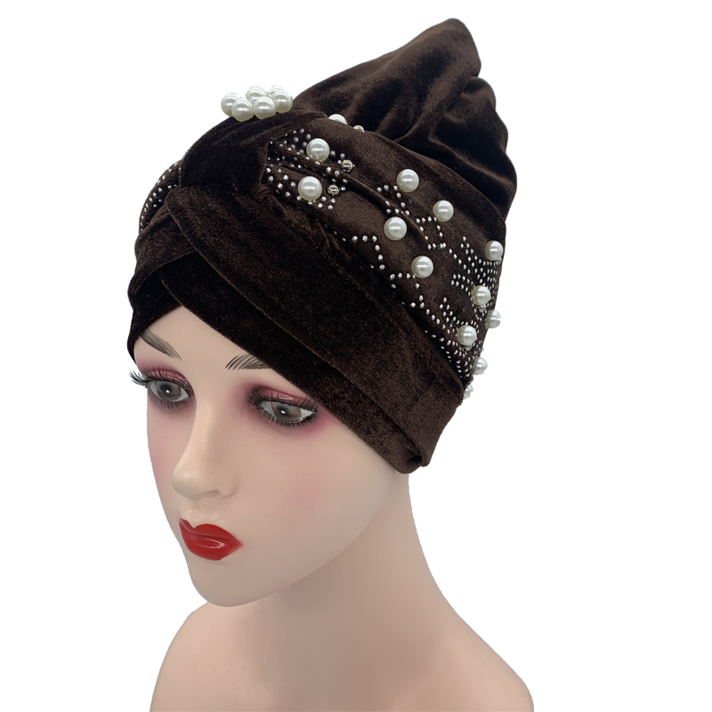 Bonnet turban en velours doux avec perles pour femmes, Hijab musulman, enveloppes de tête, vêtements de sauna islamiques, dernier, 2022