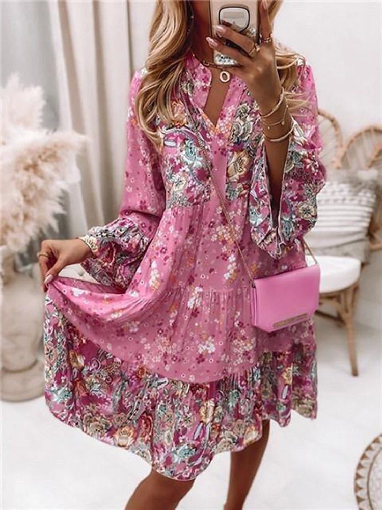 Robe décontractée à imprimé Floral pour femmes, style Boho, col en V, ample, ligne A, élégante, Robe de plage, de soirée, été, 2024