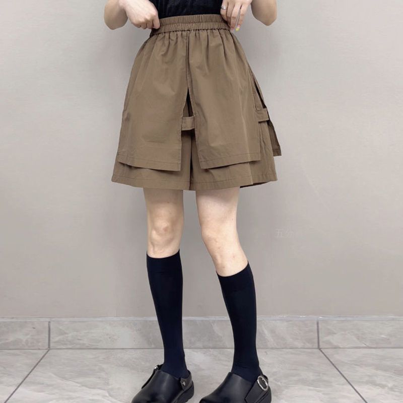 Shorts décontractés à patchwork irrégulier, coupe large, taille élastique, style vintage, pantalon cinq-quarts tendance coréenne pour femme, idéal pour l'été