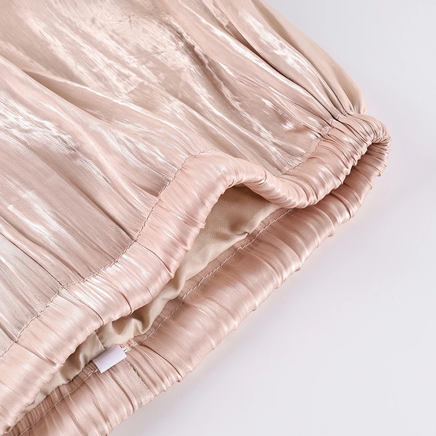Pantalon ballon plissé rose élégant en crêpe pour femme, style chic urbain, taille haute, vintage, automne