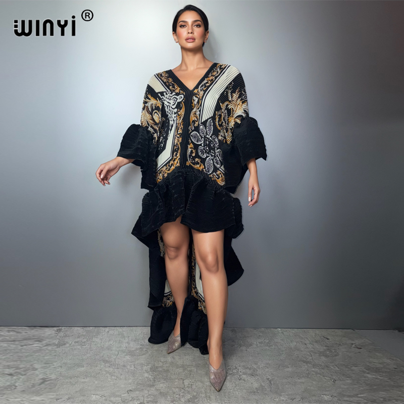 Robe Kaftan Maxi Bohème WINYI du Moyen-Orient, élégante, plissée, élastique, pour la plage, tenue de soirée de luxe, style Dubaï, Abaya