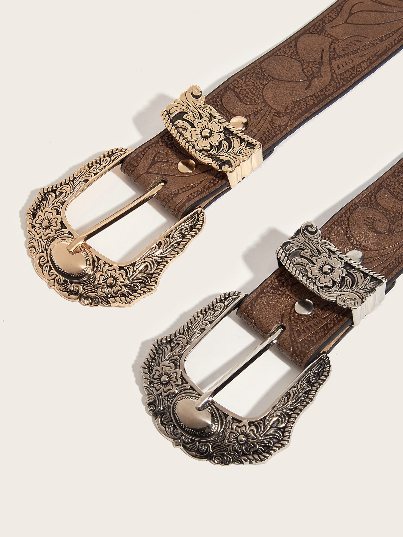 Ceinture à boucle sculptée florale pour femme, ceinture rétro unie gaufrée, ceinture de style western pour jeans