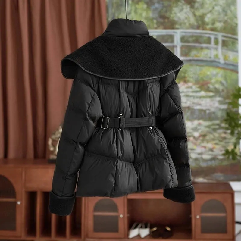 Manteau court pour femmes, nouvelle collection automne-hiver 2026, veste en coton et laine d'agneau, tendance, élégante, chaude, décontractée et amincissante.