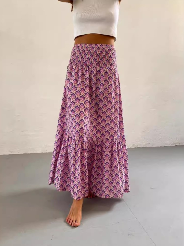 Jupes Boho décontractées pour femmes, nouvelle mode printemps été, Vintage, ample, taille élastique, imprimé Floral, Style ethnique, jupe Maxi de plage