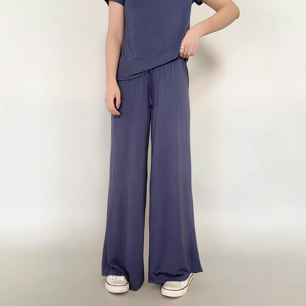 Pantalon à jambes larges pour femmes, col en U, taille haute, ample, Long, couleur unie, drapé, décontracté, assorti, grande taille L à 6XL