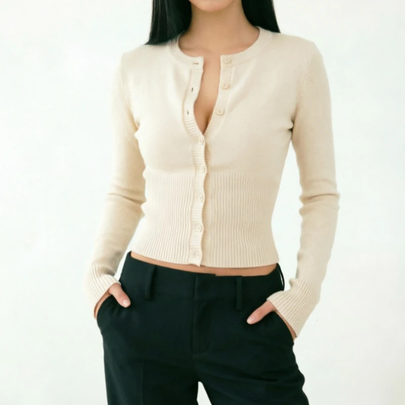 Cardigan en tricot décontracté pour femme, à manches longues, côtelé, patchwork, élégant, coupe ample et courte, tricot féminin