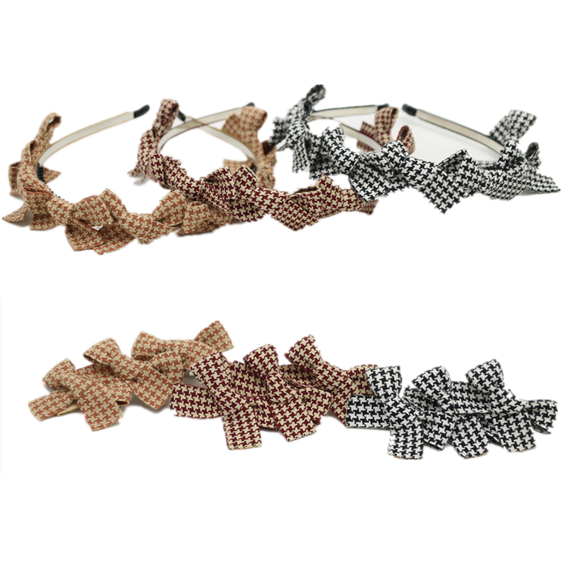 Nouveau hiver pied-de-poule petits nœuds bandeau plaid filles cheveux accessoires arc bébé bandeau fille bandeau