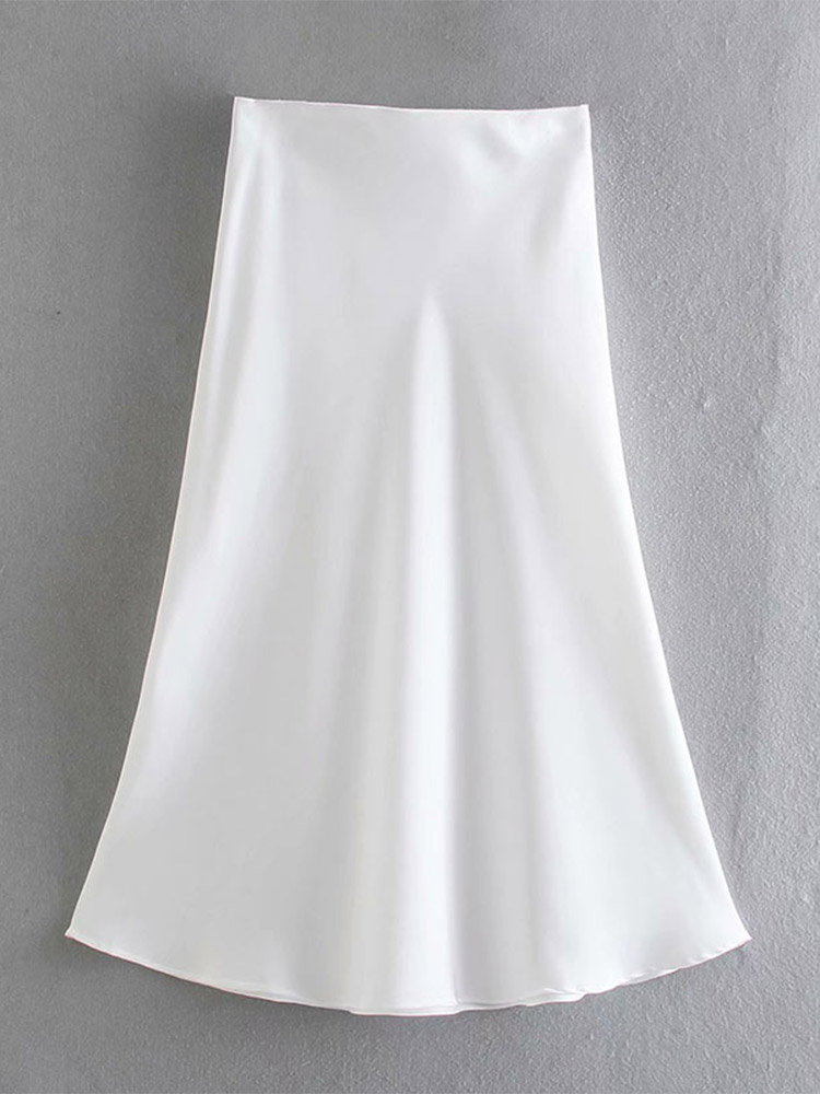 Jupe trapèze en satin pour femmes, taille élastique, couleur unie, slim, été, offre spéciale
