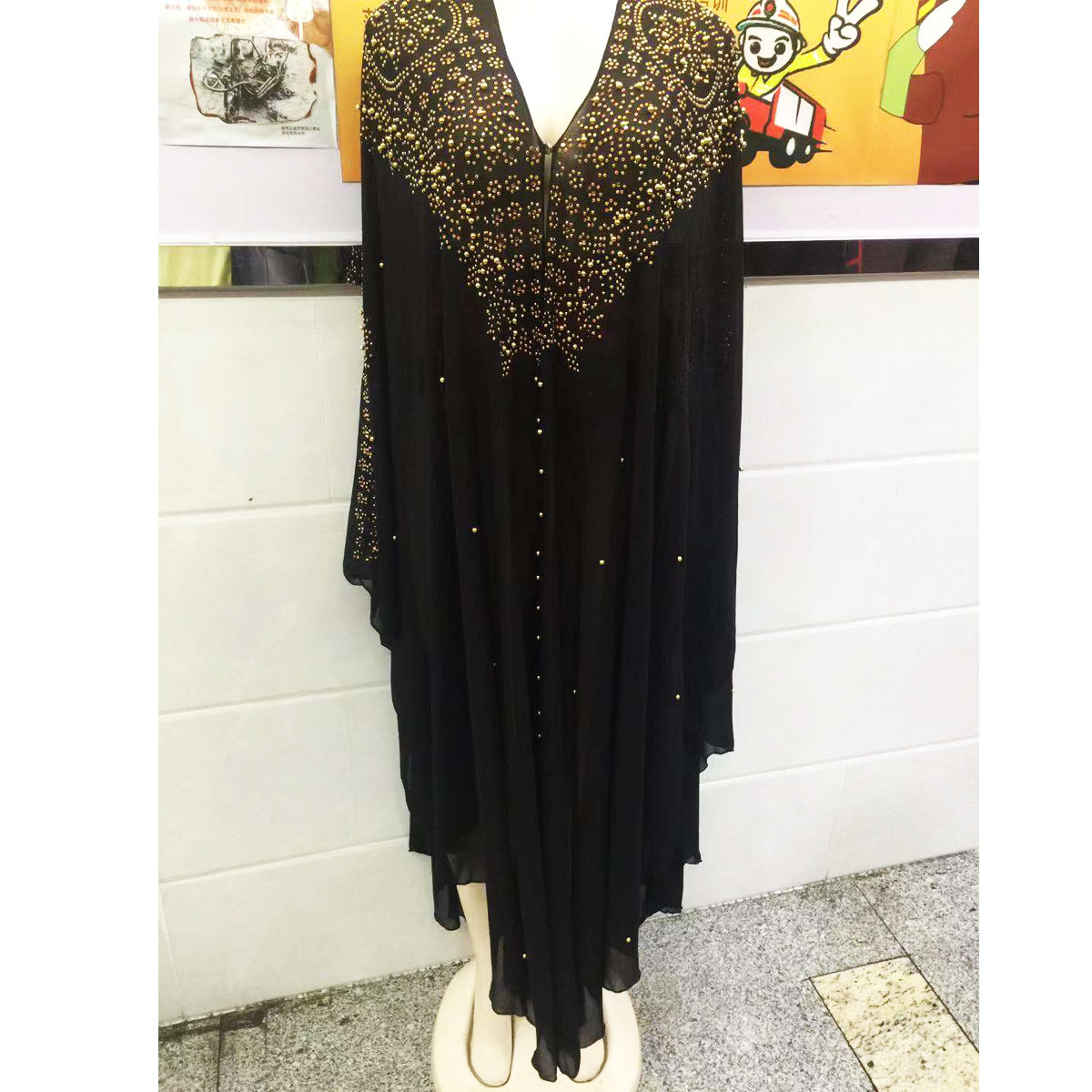 Caftan à capuche pour femmes de style africain, luxueux, orné de strass dorés, en mousseline, robe longue de soirée, de mariage ou de cérémonie.