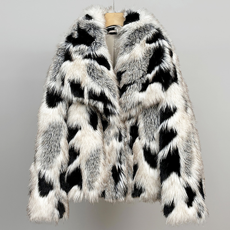 Manteau de fourrure pour femmes, veste chaude surdimensionnée à panneaux à revers, automne femme, manches longues, hauts courts amples, Chic, vêtements d'extérieur pour dames