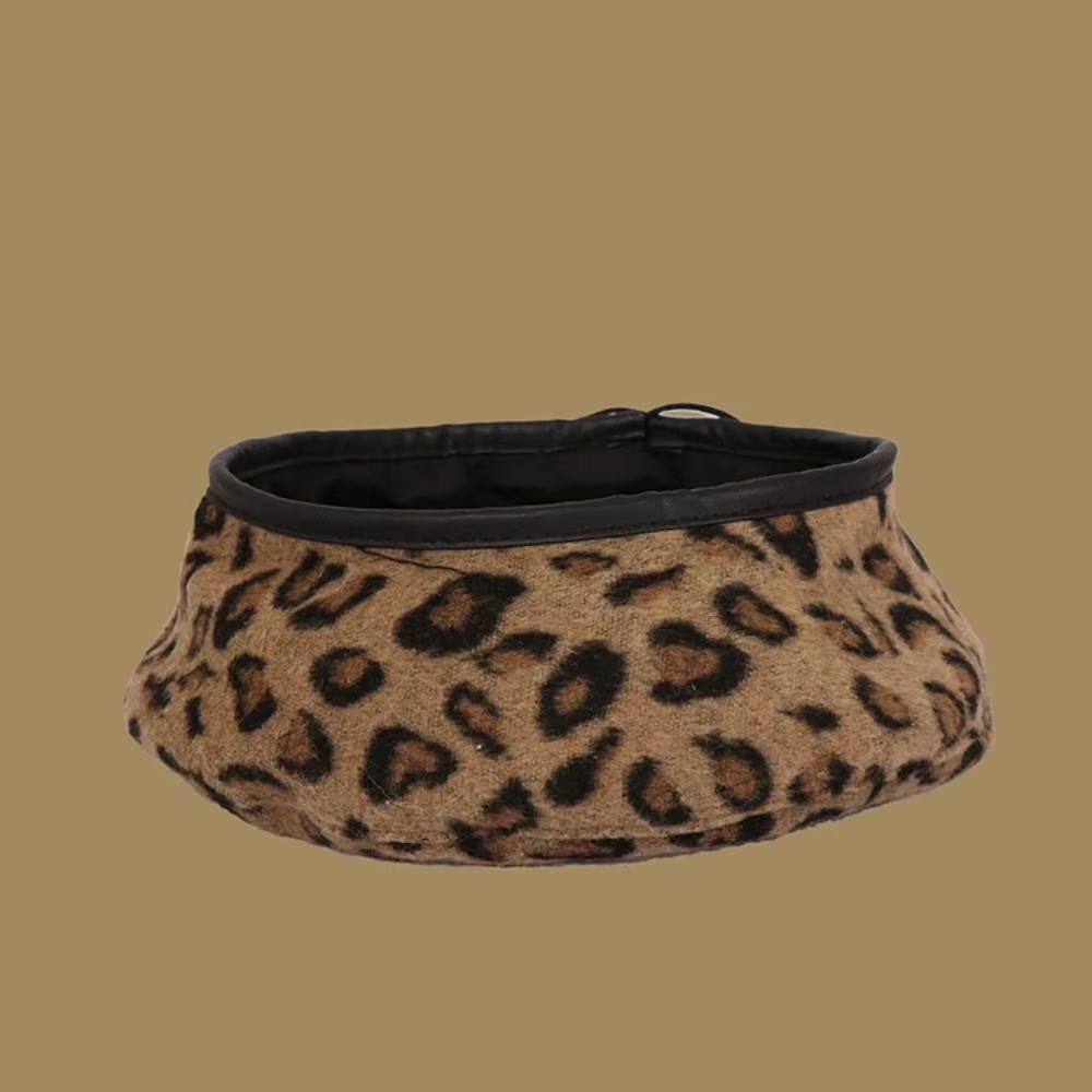 Béret pour femme, imprimé léopard, polyvalent, style rétro japonais, ajustable avec cordon de serrage, chapeau de peintre, automne-hiver, chapeau de style britannique, chapeau citrouille.