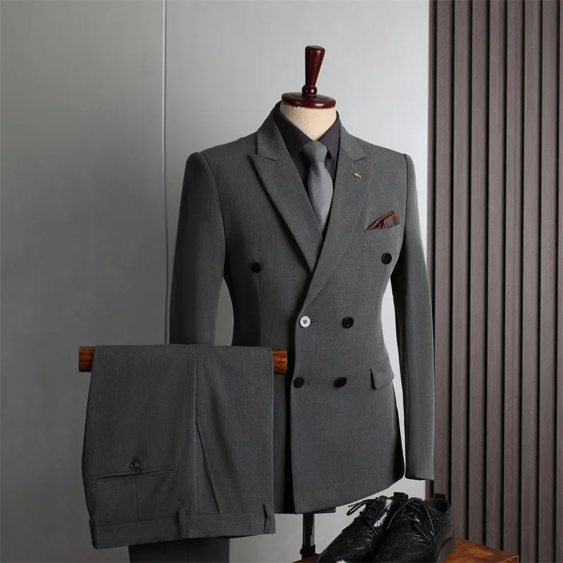 Costumes sur mesure pour hommes 2 pièces costumes homme Blazer veste et pantalon Double boutonnage affaires décontracté mode vêtements coréens