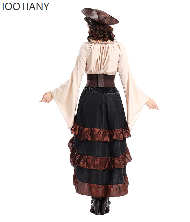 Tenue de Reine Pirate de Style Médiéval, Robe Longue Vintage à Volants et Corset Irrégulier, Parfaite pour le Cosplay de Navigatrice 2026