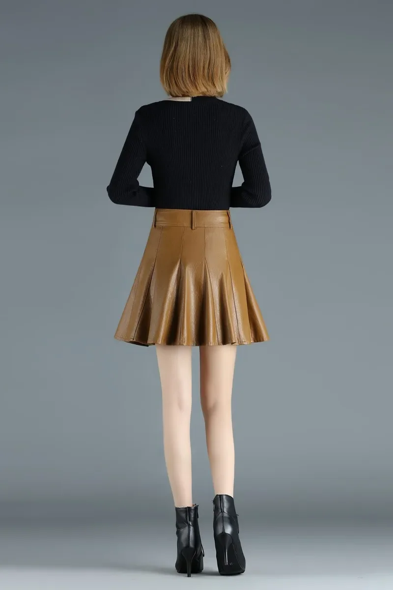 Jupe Mini en cuir véritable pour femme, élégante, grande taille, nouvelle mode coréenne, taille haute, Sexy