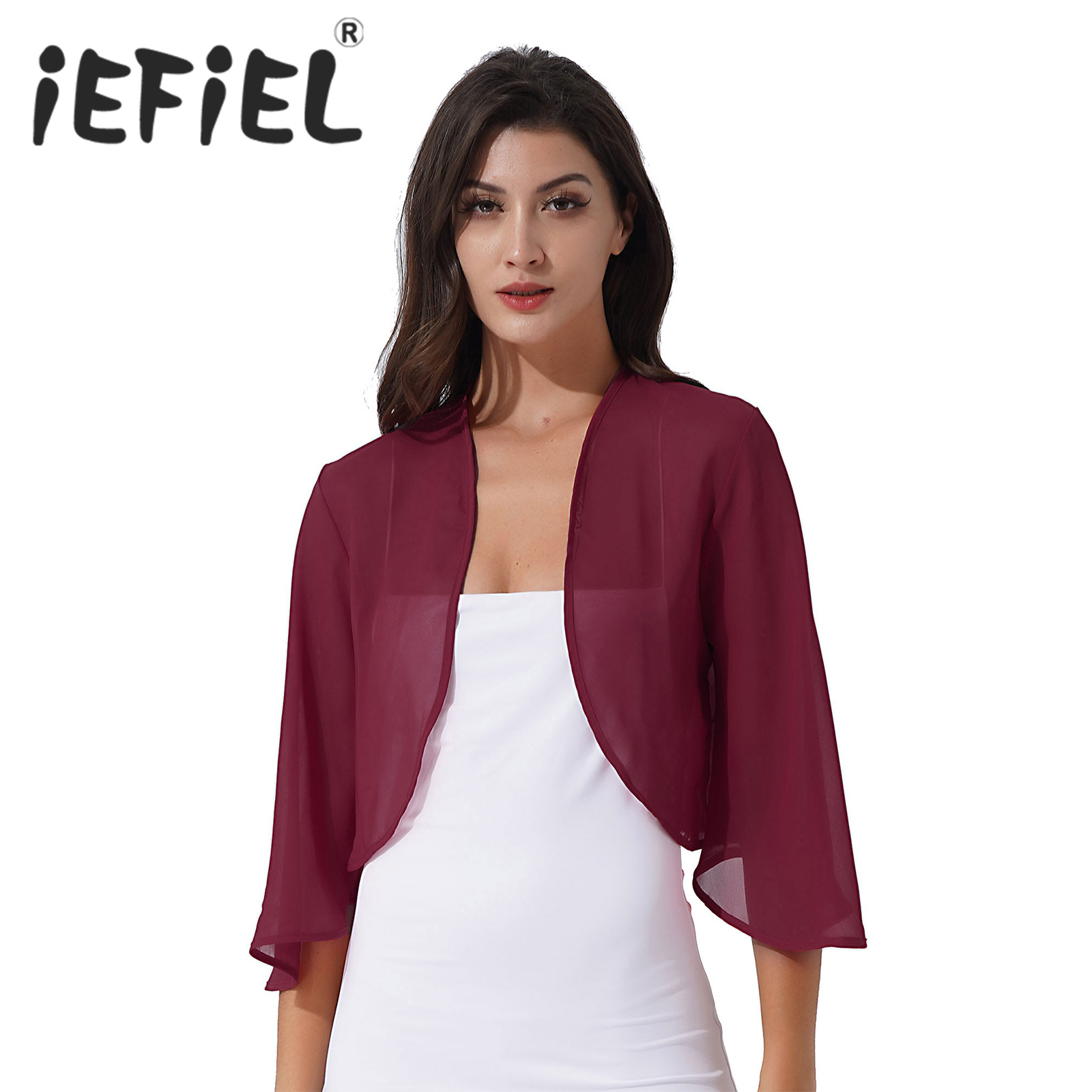 Cardigan en mousseline de soie à manches 3/4 pour femme, châle long, élégant, enveloppes de mariage, haussement d'épaules pour patients, couverture de soirée, été