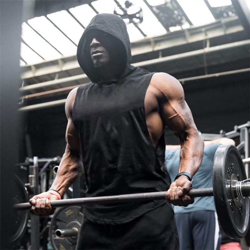 Muscleguys – débardeur à capuche pour hommes, vêtements de Fitness, en coton, musculation, gilet d'entraînement, Singlets, chemise de sport sans manches