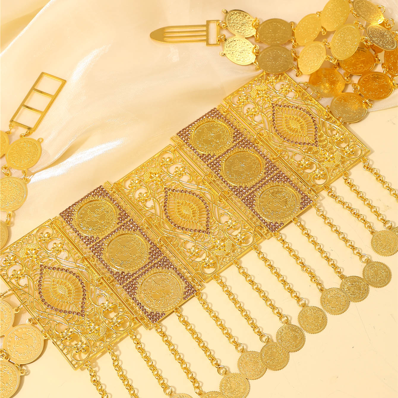 Ceinture de mariée dorée marocaine, Design à pampilles exquis, Style Vintage français, ceinture de Robe arabe, cadeau de Festival pour dames