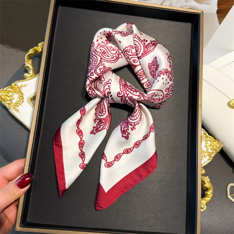 Écharpe carrée en Satin pour femmes, Bandana imprimé, sac, bandeau, mode dame, châle pour cheveux, foulard Hijab