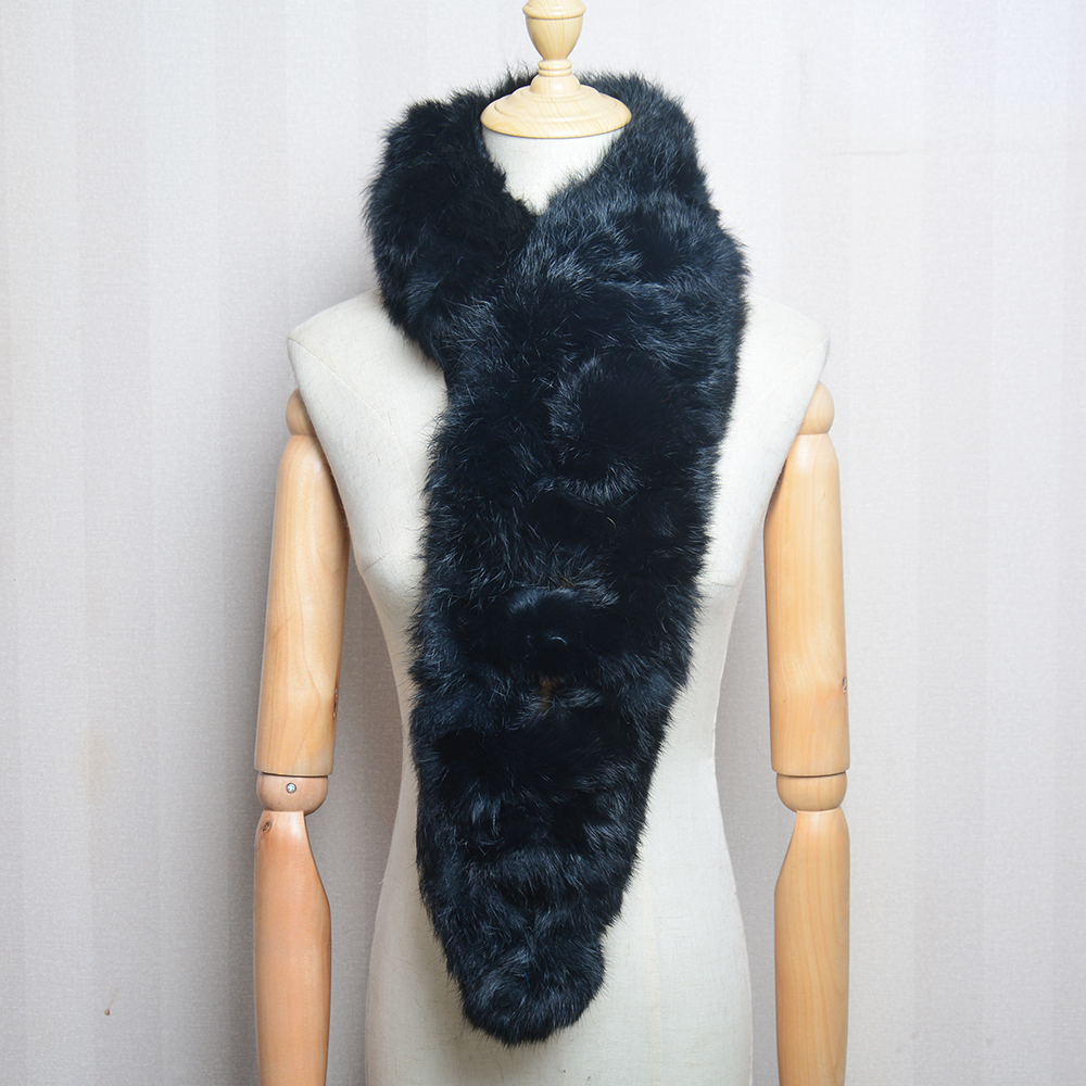 Femmes hiver lapin fourrure écharpe 100% naturel lapin fourrure mode chaud et doux foulard en gros Pompon fourrure foulards bandeaux