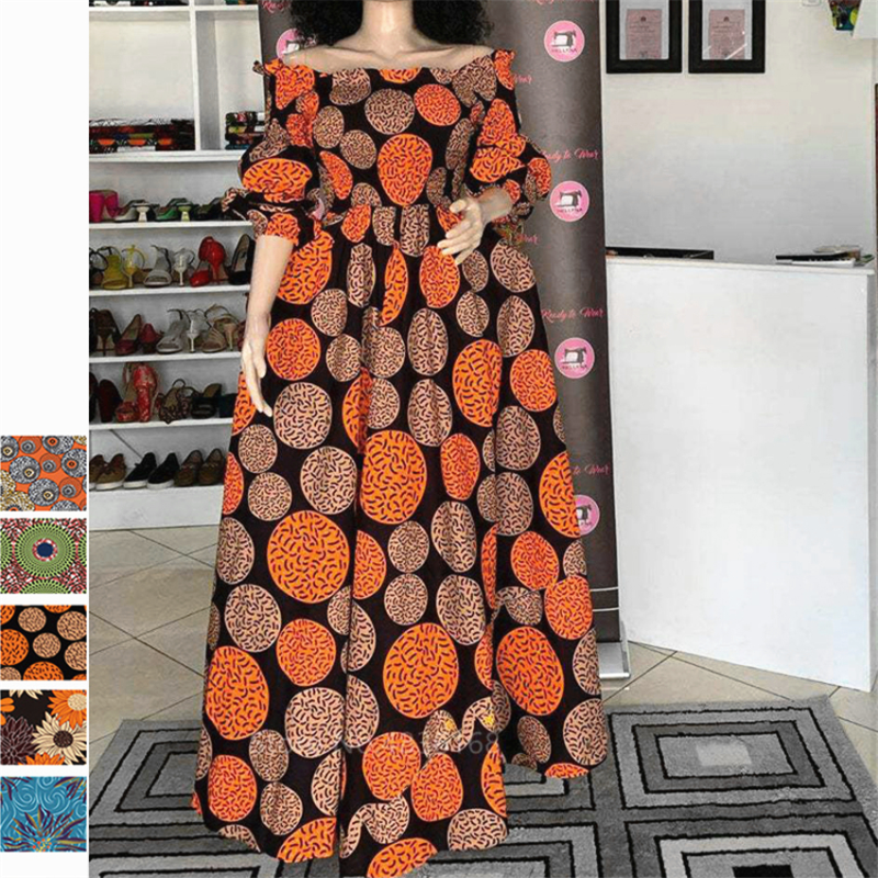 Robe de Soirée à Imprimé National Africain pour Femme, Décontractée, Sexy, Col Bateau, Maxi, Vintage, Manches sulf, Élégante, Nouvelle Collection