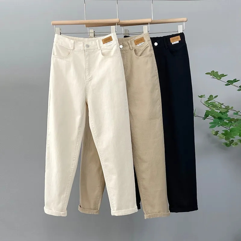 Pantalon en Denim taille haute coréen pour femme, décontracté, ample, kaki, Harun, nouvelle collection automne 2026