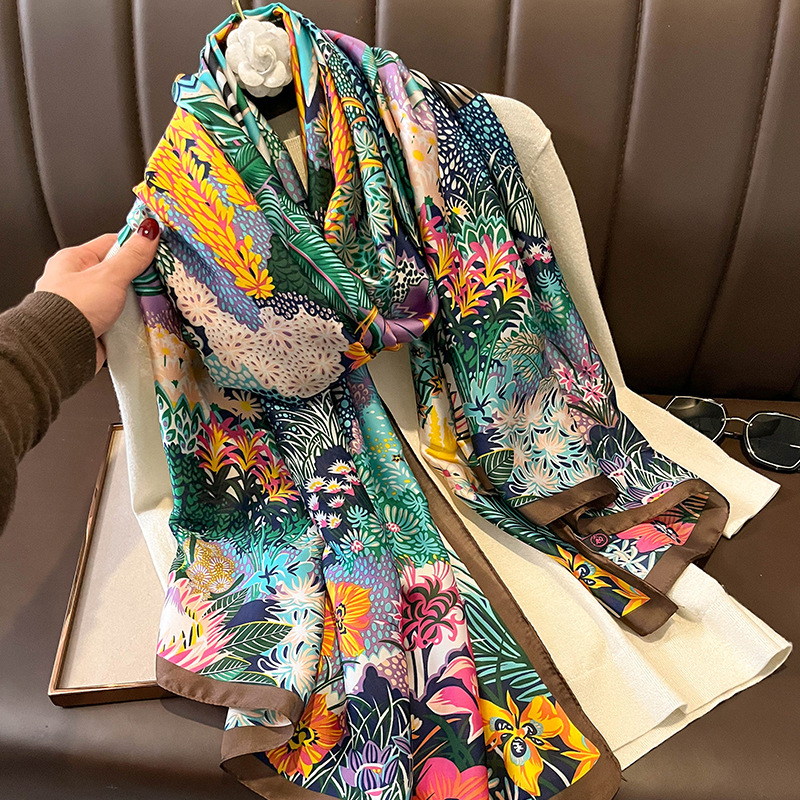 Design Satin soie châle Hijab écharpe femmes mode été crème solaire plage étole enveloppes Bufanda femme foulard Echarpe nouveau