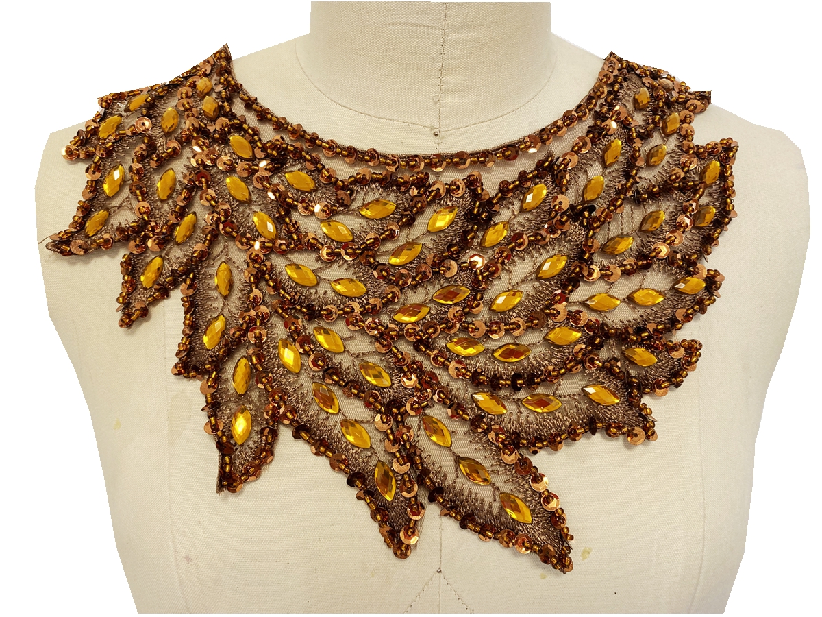 Magnifique matériau en dentelle avec des appliques de diamants lourds et de paillettes perlées, divers pour robe arabe musulmane, accessoires de décoration pour décolleté