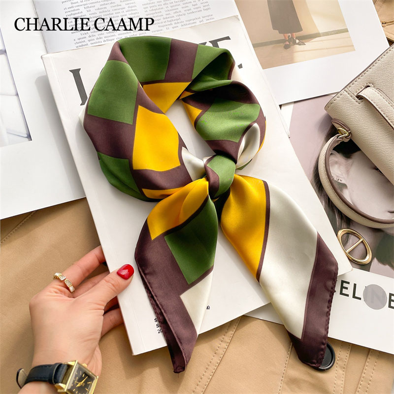 Foulard carré en soie imprimé à carreaux pour femmes, mode luxe, Hijab, bandeau pour cheveux, foulard, châle en Satin, ruban, bandeau Bandana