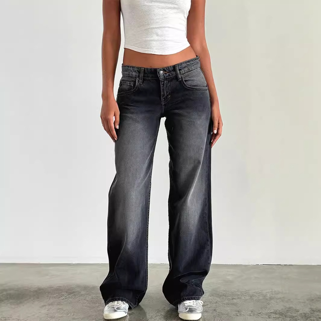 Jean à jambes droites pour femmes, haute qualité, quatre saisons, nouvelle mode, ample, taille basse, jambes larges, décontracté, sans élastique