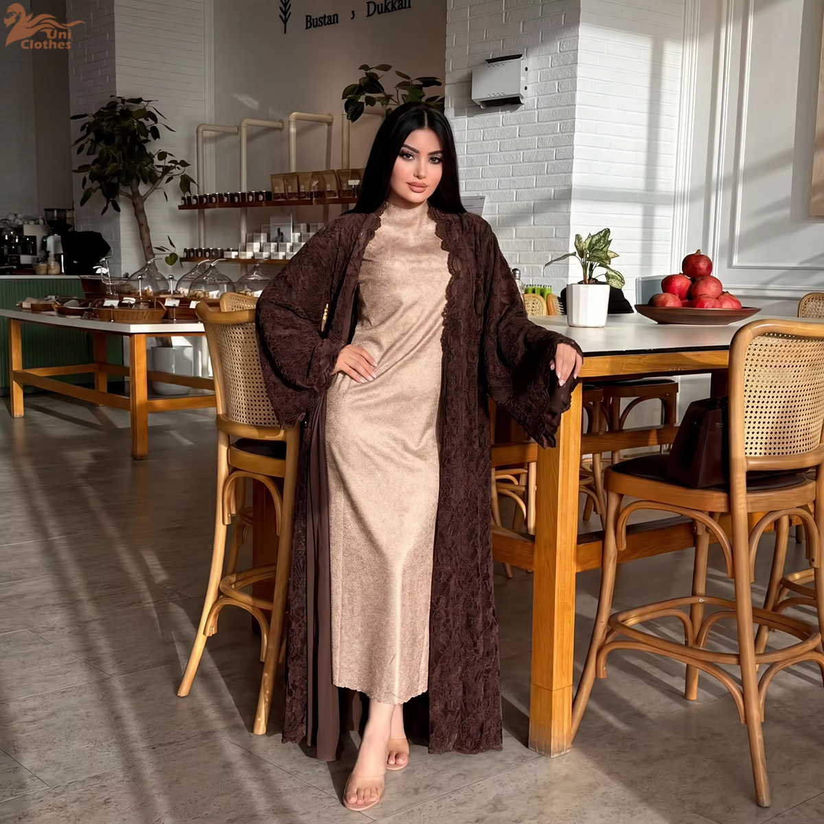 Abaya Modeste Nouvelle Collection Zahraa 2026 – Abaya Ouverte sur le Devant avec Dentelle et Doublure – Robe Cardigan pour Femme pour l'Aïd et le Ramadan