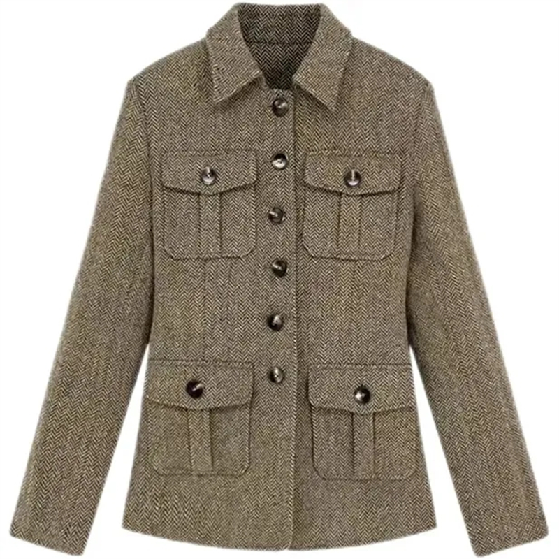 Veste courte femme 2025 printemps automne mode être tout-match ample femme manteau élégant simple boutonnage dames pardessus en laine