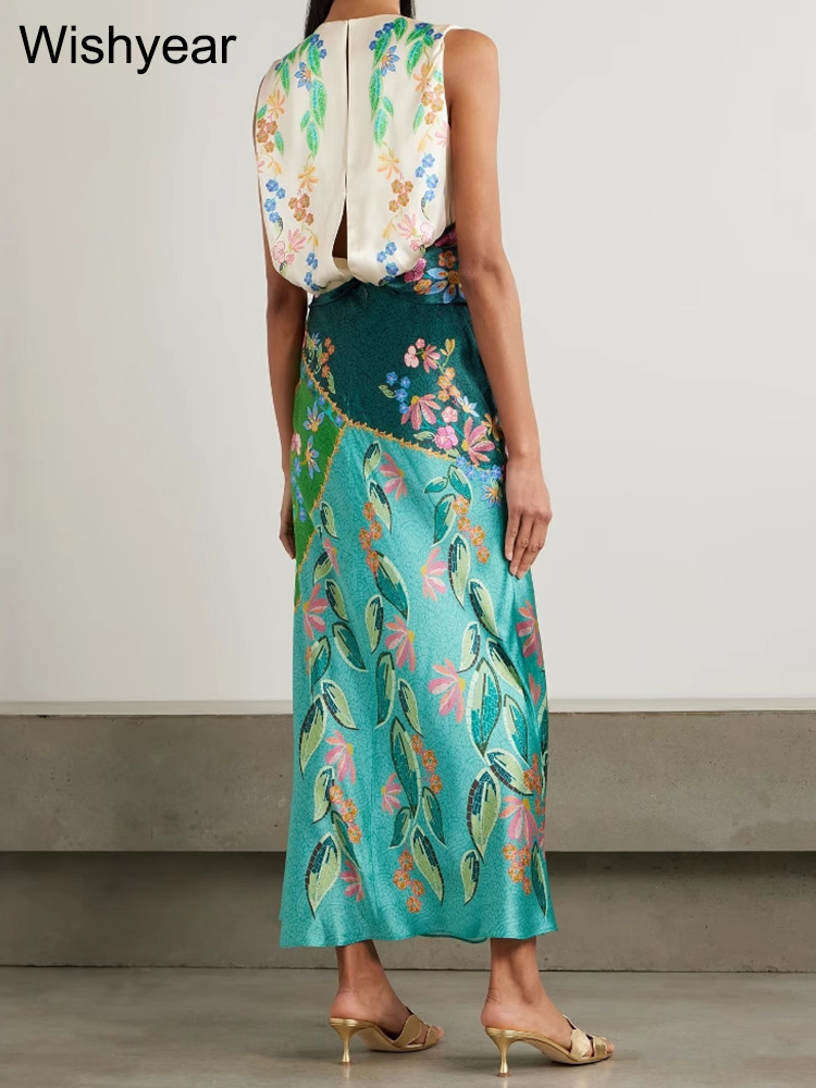 Wishyear Robe torsadée en satin imprimé Boho pour femme - Décontractée - Col rond - Sans manches - Style africain pour les festivals - Robe d'anniversaire