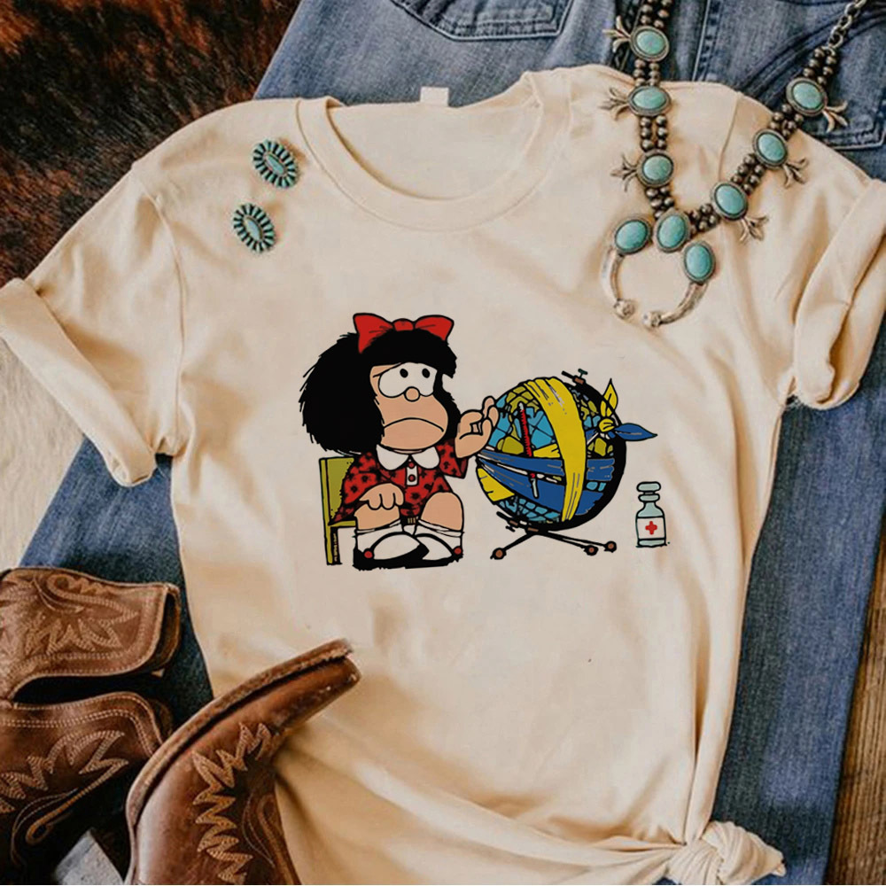 T-shirt graphique Mafalda pour filles, vêtements colorés, grunge, université, graphique numérique