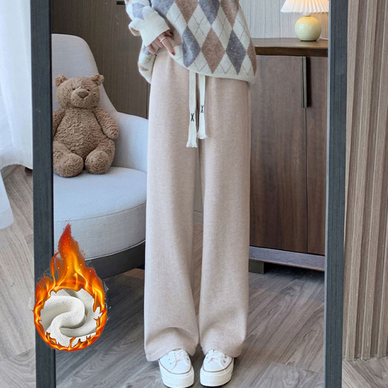 Hiver filles neige chaud taille haute pantalons thermiques femmes mode jambe droite en peluche pantalon dame mince polaire pantalon quotidien