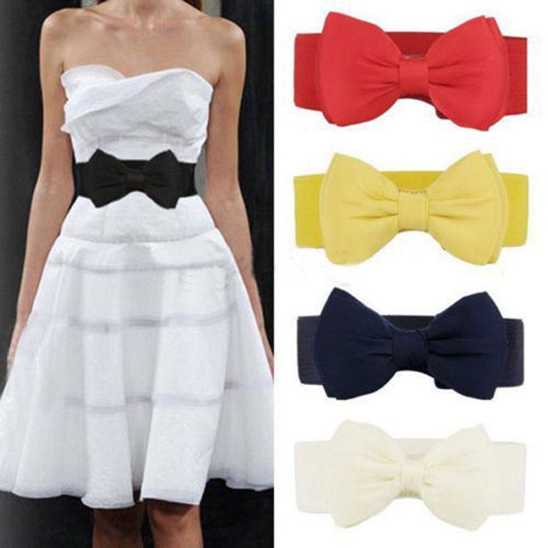 Ceinture large élastique unie pour femme avec nœud, élégante, pour robe, pull ou manteau, ceinture décorative pour femme